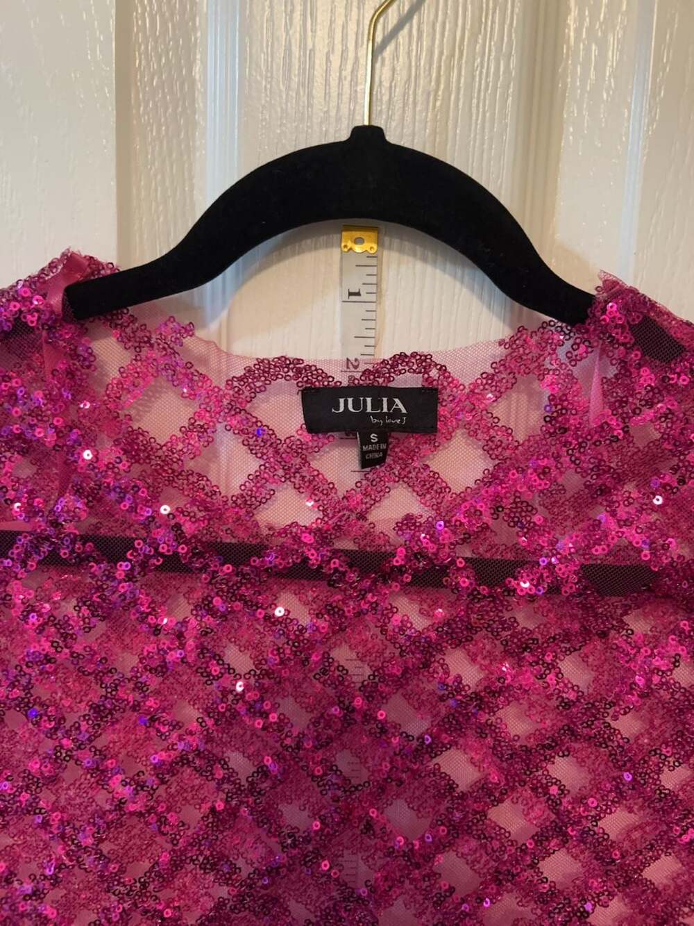 Julia By Love J Hot Pink Sequins Mesh Y2K Crop Top Small - Picture 2 of 6